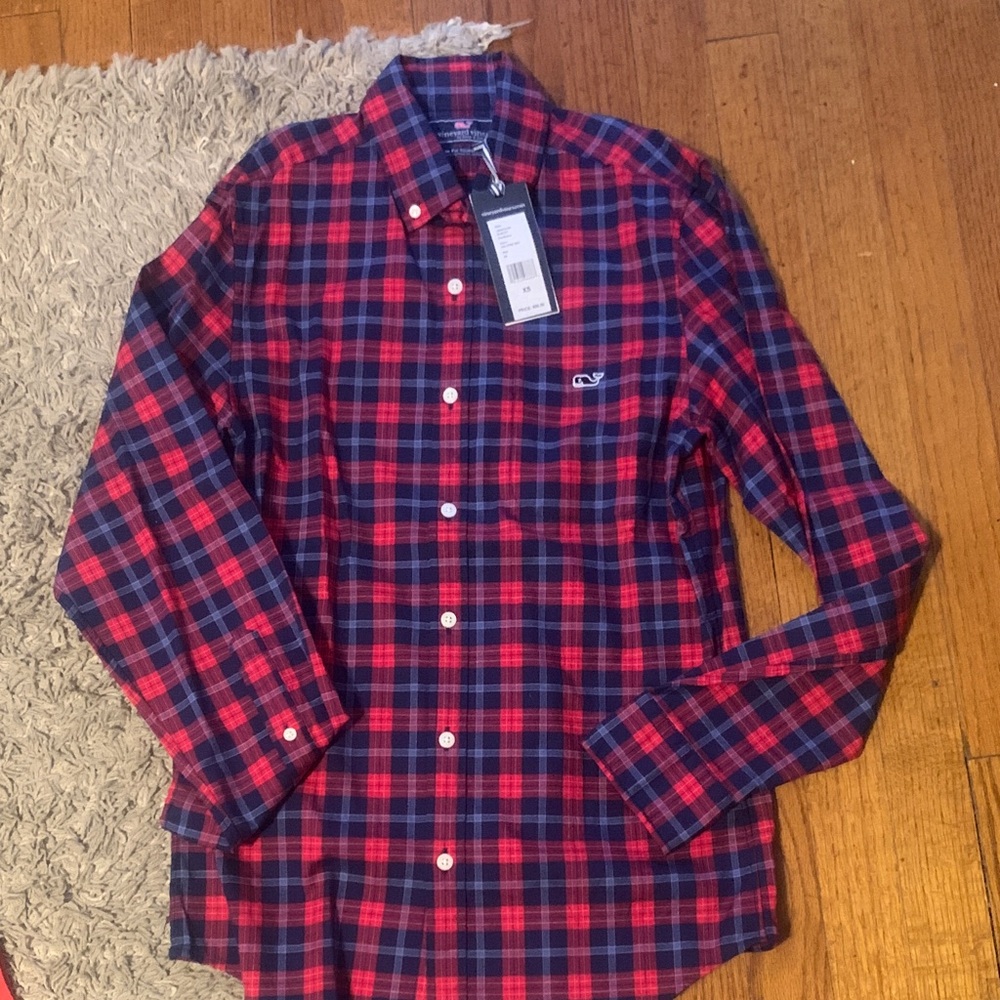 Vineyard Vines Red and Blue Checkered Shirt XS New with tags